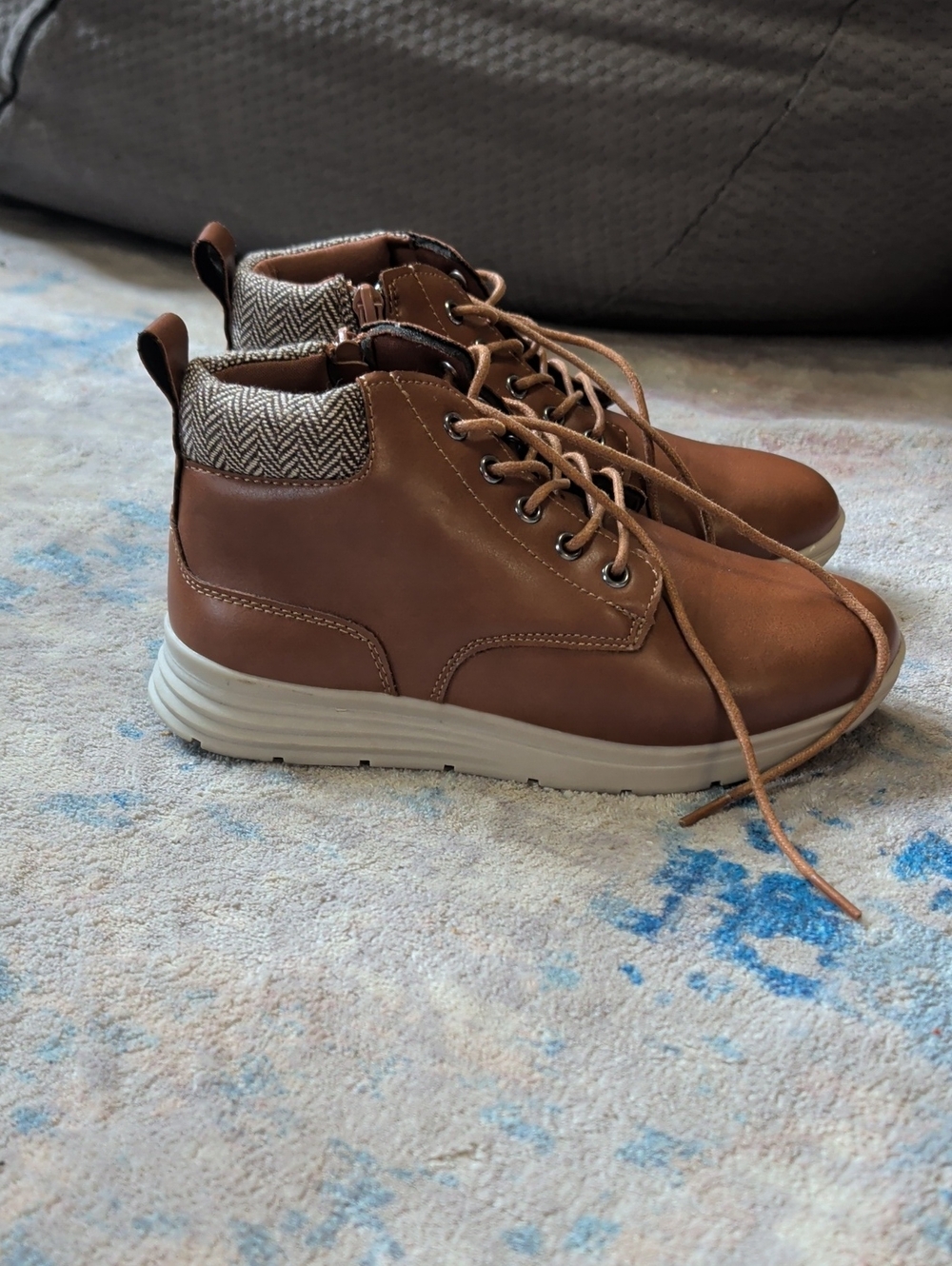 Steve Madden Kids Casual Brown Leather-Look Lace-Up Boots Boys Size 3